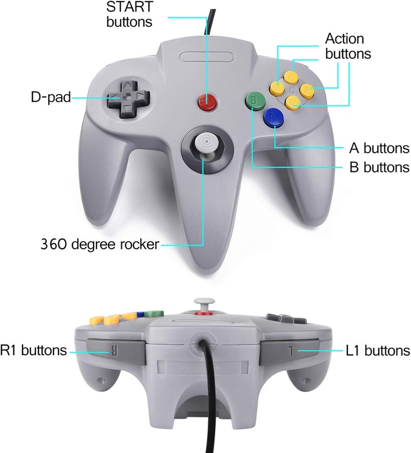 miadore 4 Pack Classic N64 Controller, Wired Classic N64 Gamepad with Upgraded Joystick(Non PC USB Version) (Black/Gray/Red/Blue) - Image 3